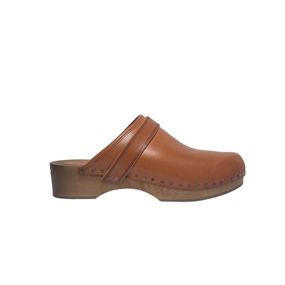 NEW Isabel Marant Classic Clogs Thalie Natural Cow Leather Sz FR 37 Cognac Brown - Picture 1 of 11
